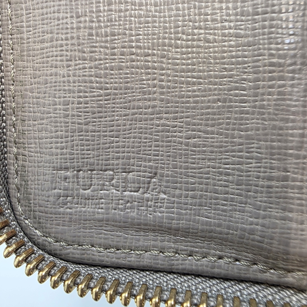 Furla Gray Saffiano Leather Zip Around Wallet Clutch Gold Hardware Excellent! - Picture 10 of 10